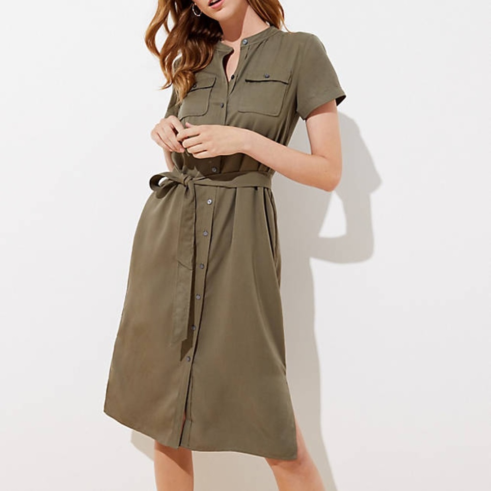 LOFT Petite Drapey Utility Shirtdress